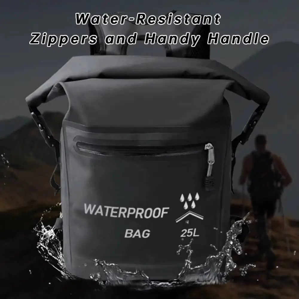 Zipper Pocket 25L Waterproof Backpack Thickened Material Roll-Top Closure Beach Storage Bag Folding Waterproof Swimming Backpack