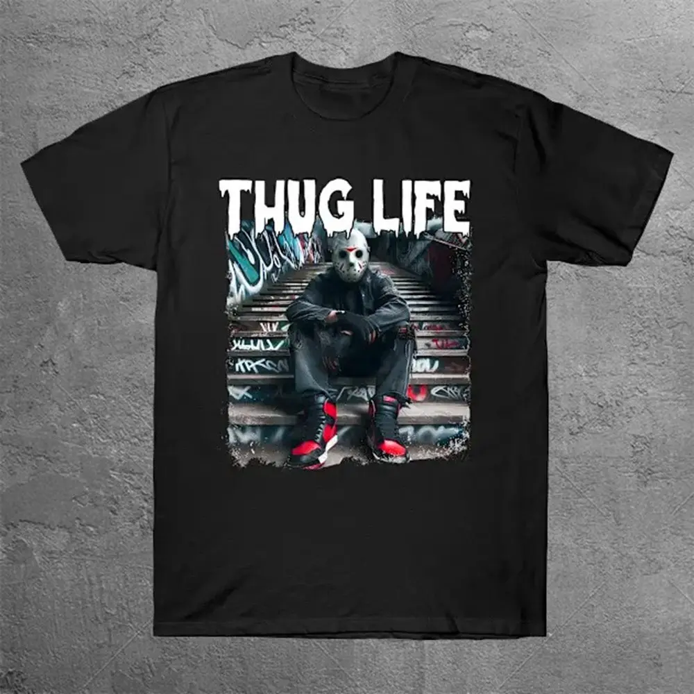 

Thug Life Horror Movie Забавная рубашка Джейсона Вурхиса Ретро футболка на Хэллоуин M0378 Мужская модная футболка с коротким рукавом