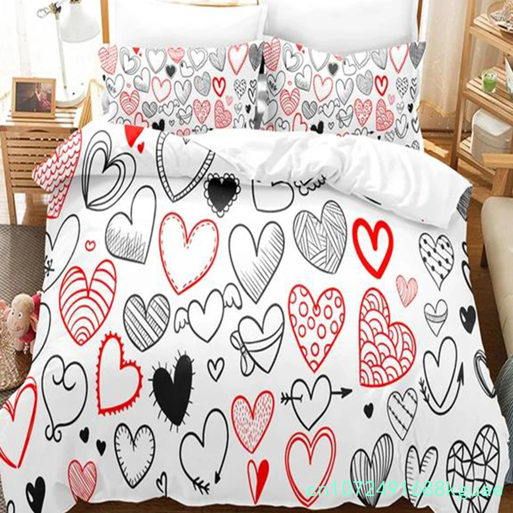 Pink Love Heart Bedding Set Duvet Cover Quilt Cover Girls Room Cute Sweets Comforter King Queen Double Twin Size Bed Line