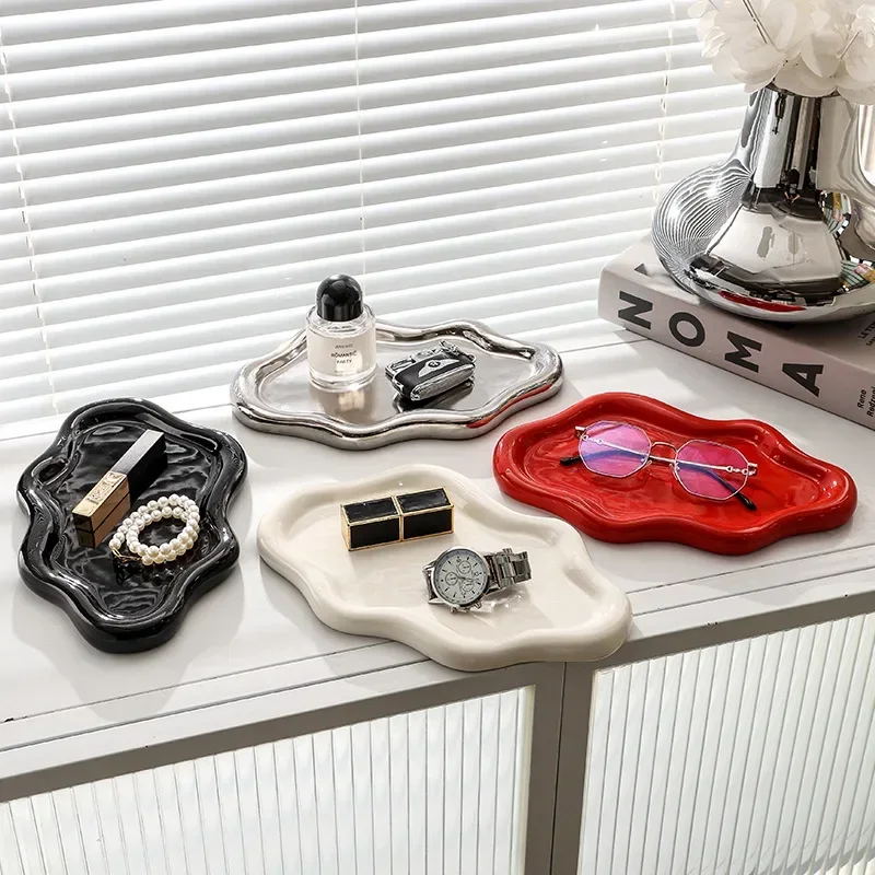 Jewelry key storage tray large ceramic storage tray for glasses small items jewelry display tray cloud shaped desktop ornament