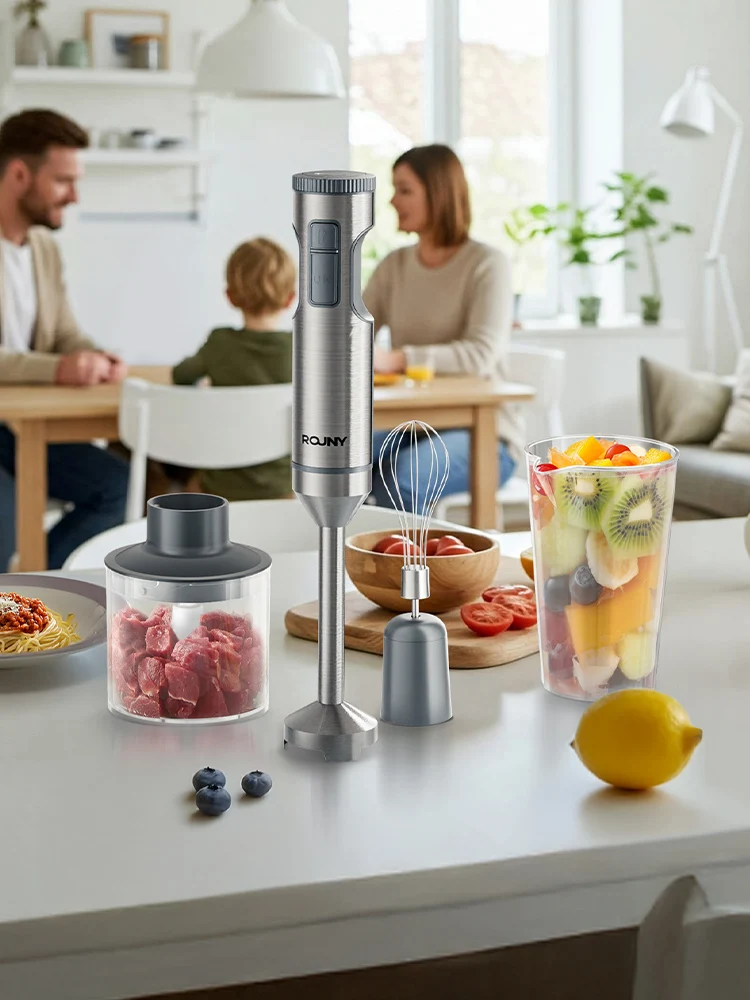 Leistungsstarker Stabmixer, 4-in-1-Babynahrungsmixer aus Edelstahlstab, 700-ml-Rührbecher, 500-ml-Prozessor, Schneebesen, MAX 1200 W
