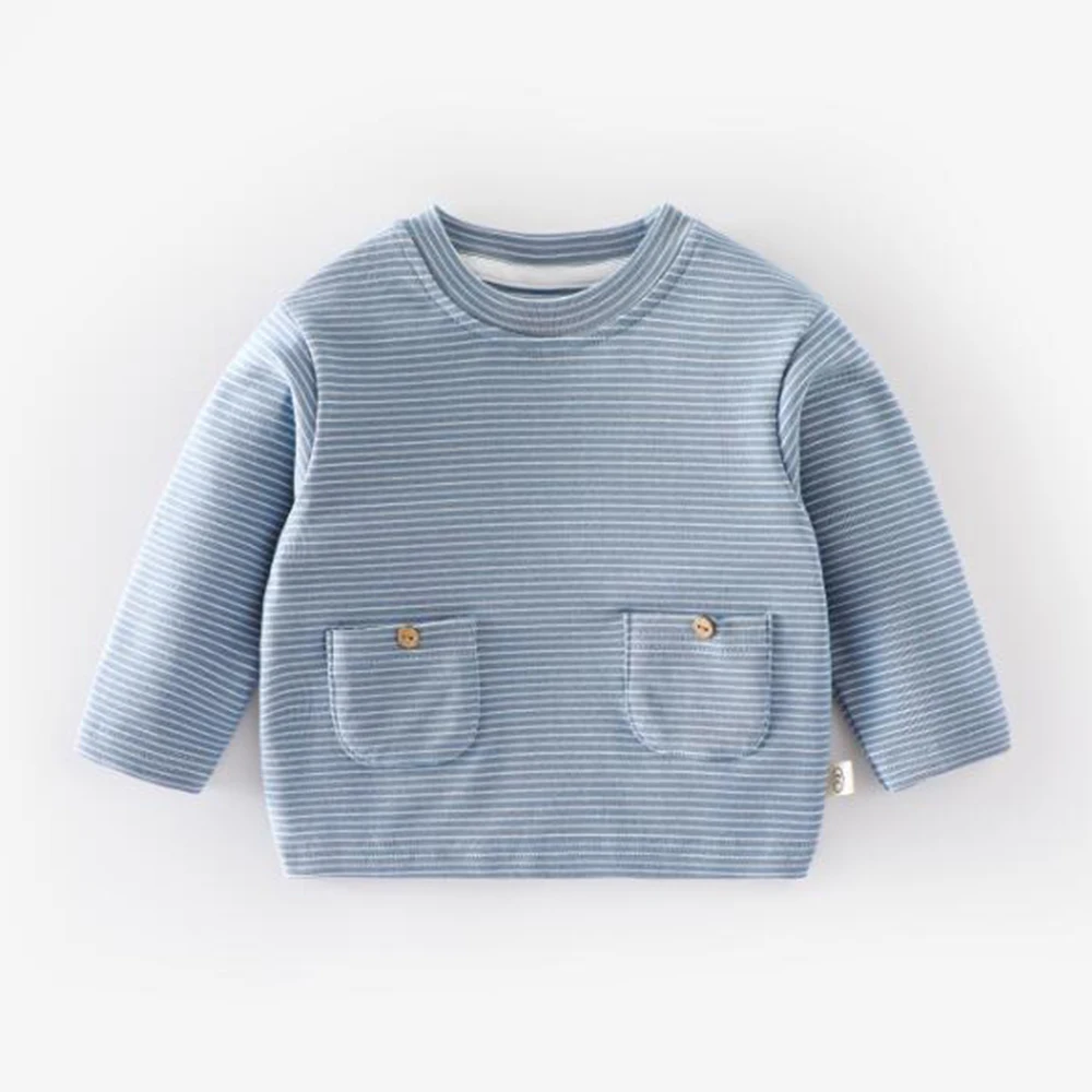 

Toddler Boys Fall Long Sleeve Tops Cotton Striped Casual Back To School Children Clothing Kids Tshirts Wholesale