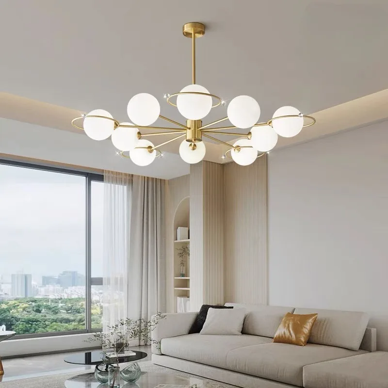 

GHJUYIOL All copper living room chandelier, modern minimalist bedroom, French retro cream style, antique restaurant lighting fix