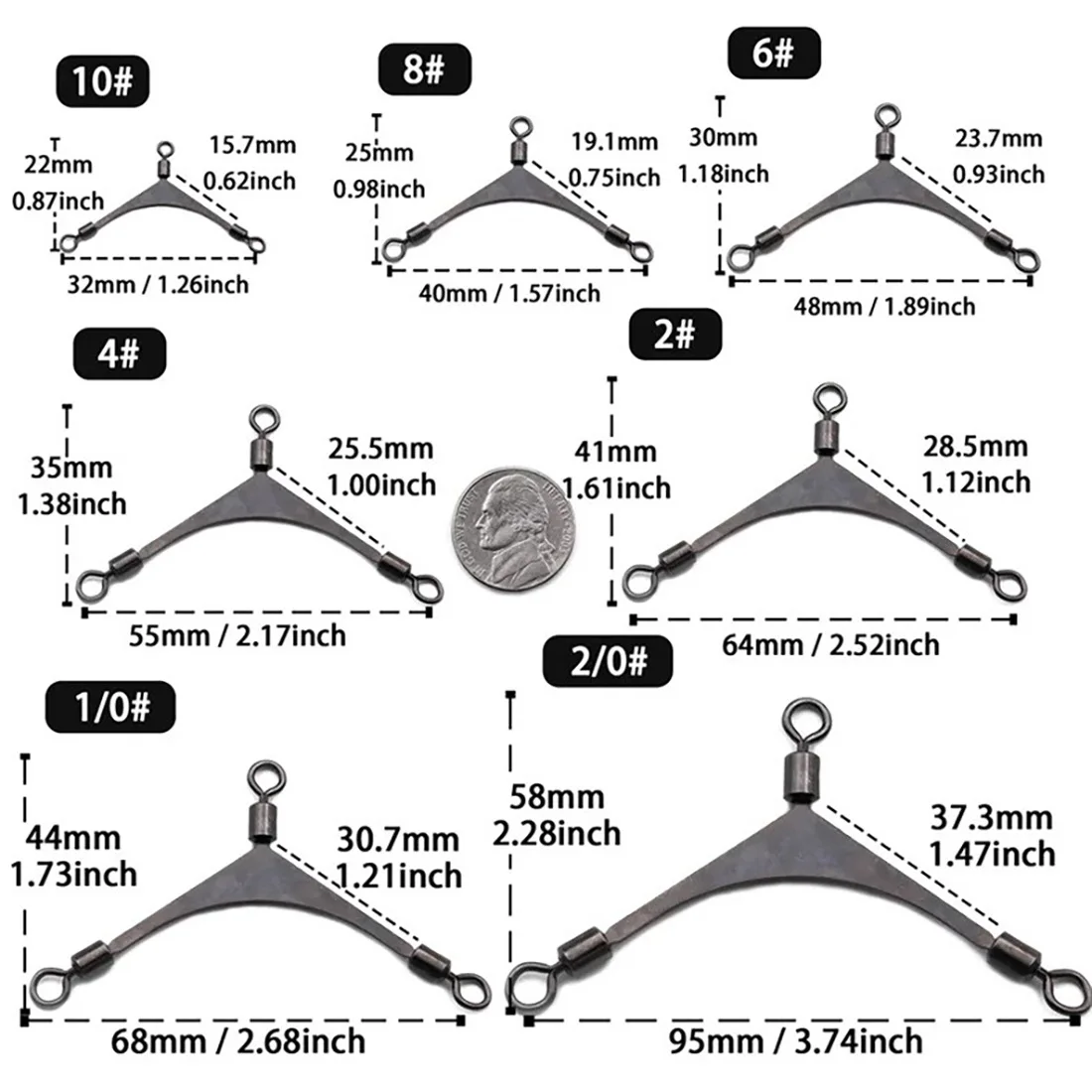 15–120 Stück 3-Wege-Split-Snap-Wirbel Angelgerät Salzwasserfischen Rolling Barrel Wirbel T-Turn Triple Hook Connector – Detail 1