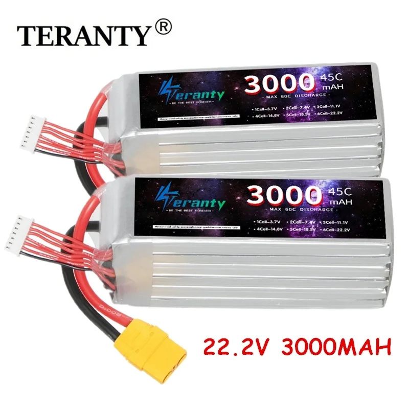 

Teranty 3000mAh 6S 22.2V 45C Aircraft Model Drone Quadcopter High Power Lipo Battery Airmodel Accessories