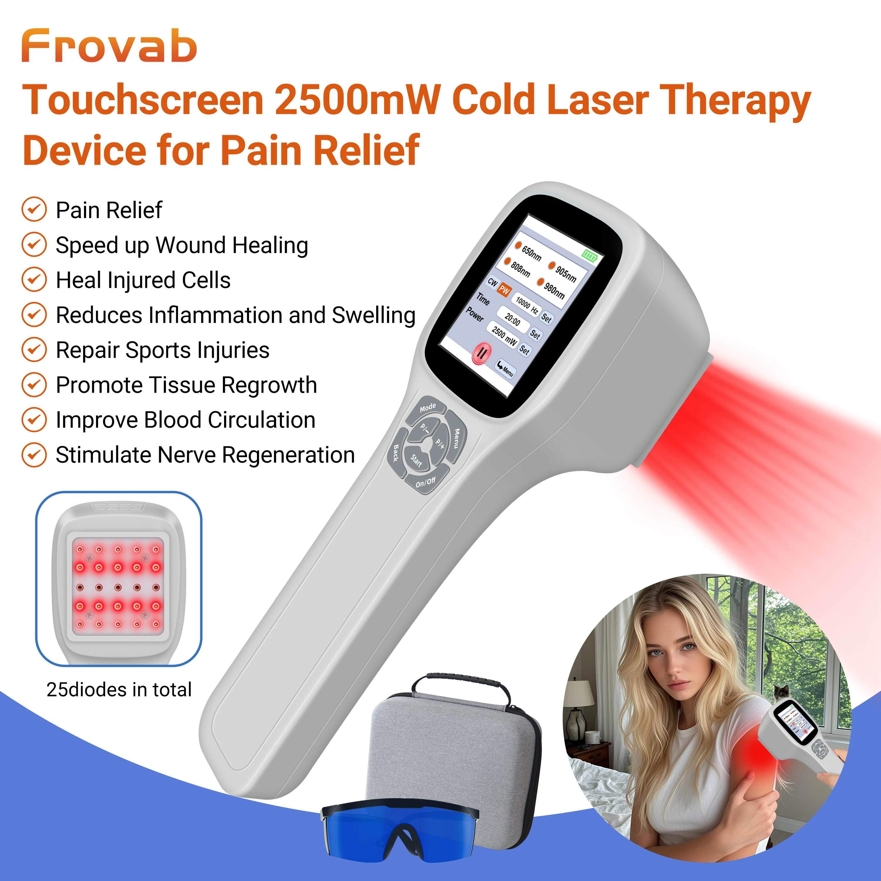 

2500mW LLLT Cold Laser Physiotherapy Device Red Infrared Light Treatment for Arthritis Pain Inflammation Non-invasive Home Use