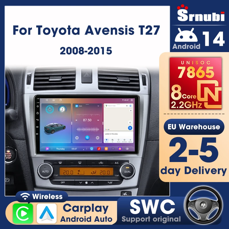 Srnubi – autoradio Carplay 2 Din, lecteur multimédia Android Auto, système Intelligent automobile, unité principale, pour Toyota Avensis T27 2008 – 2015