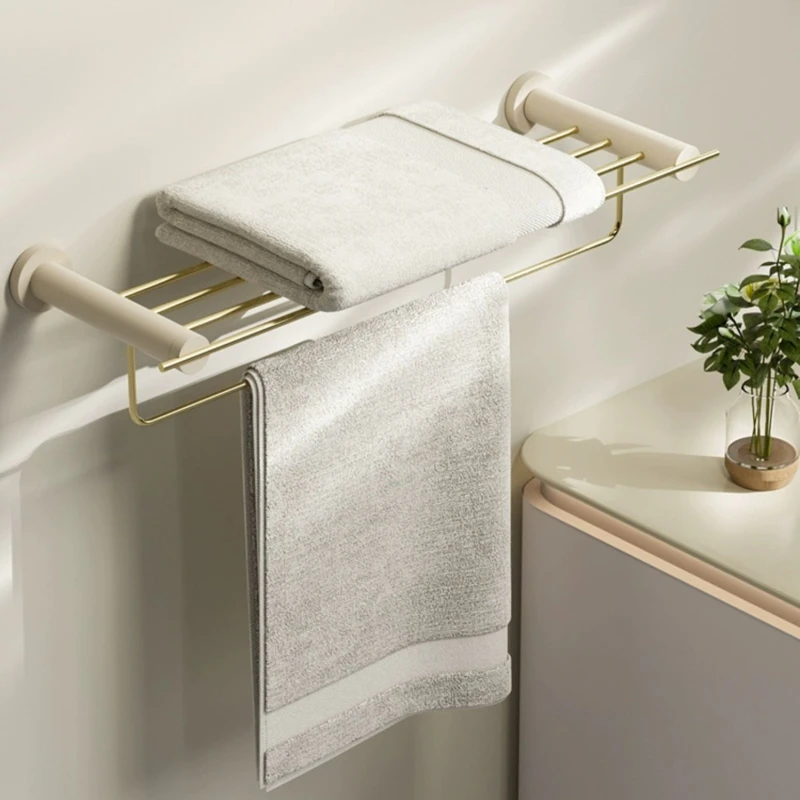 Solid Brass Towel Bar  Wear-Resistant Bath Shelf  Rustproof Single Rod Towel Rack  No-Drill Wall-Mounted Holder for Bathrooms