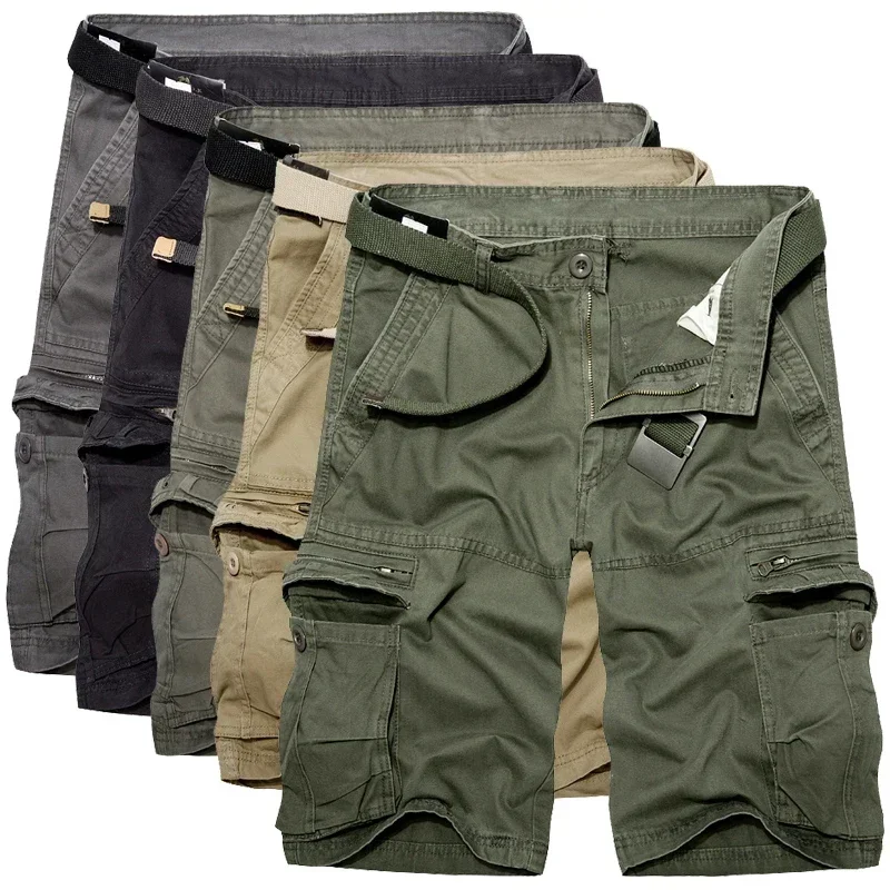 Summer Men\'s Tactical Safari Cargo Shorts Loose Casual Multi-Pocket Cotton Hiking Streetwaear Fashion Shorts Male Hot