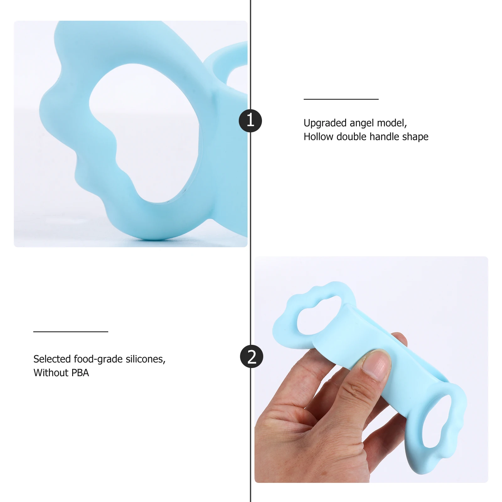 

Upgraded Double Handle Silicone Feeder Holder Food Grade Baby Bottle Handle 220℃ Heat Resistant No BPA Wide Mouth 6cm Handsfree