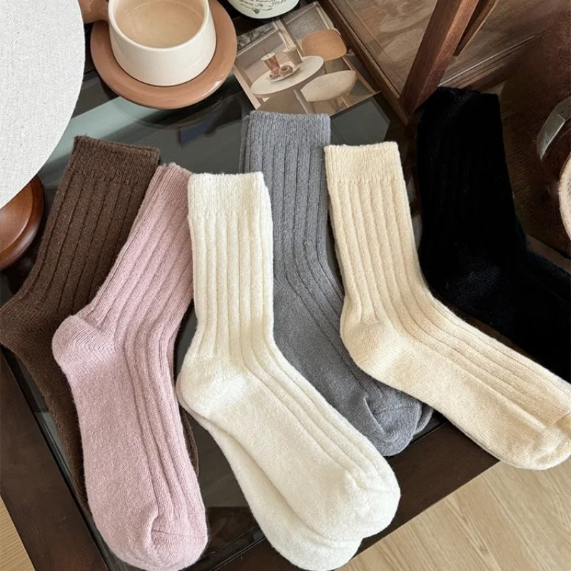 1 Pair Women‘s Chunky Wool Socks Pink Slouchy Mid-Calf Thermal Fleece Lined Winter Warm Socks EU 35-40 US 5-9
