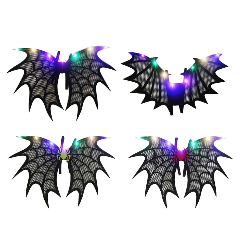 Schwarzer Teufelsflügel für Erwachsene und Kinder, LED-Licht, Fledermausflügel, Spinnenflügel, Dämonenkostüme