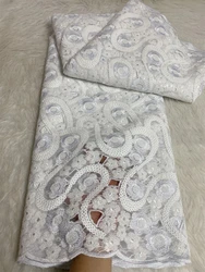 5 Yards White Guipure Lace Fabric African Cord Lace Fabric 2024 High Quality Nigerian Water Soluble Material WIth Sequins Dress