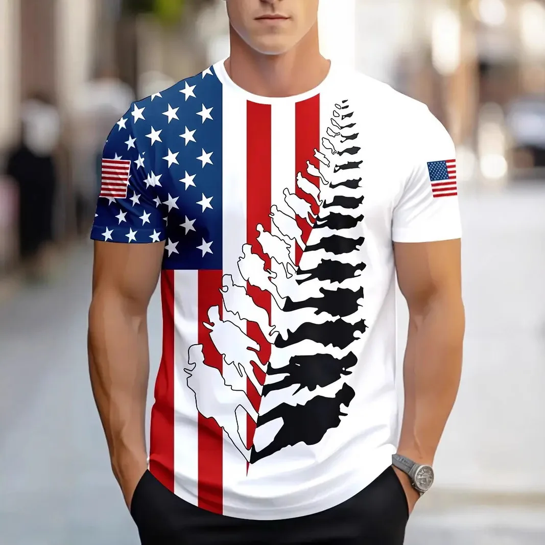 

2025: мужская и женская повседневная одежда, 3D цифровая печать, узор национального флага, свободная повседневная футболка с круглым вырезом и короткими рукавами