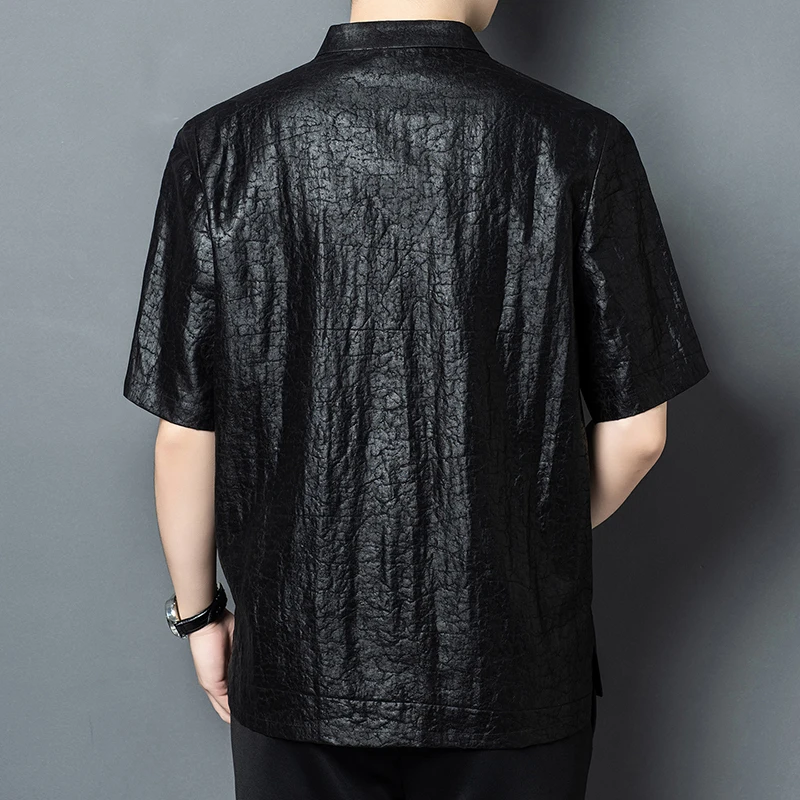 Embroidery Mud Silk 100% Shirts For Men Short Sleeve Lightweight Summer Quality Tang Costume Oversized Premium Camisas De Hombre