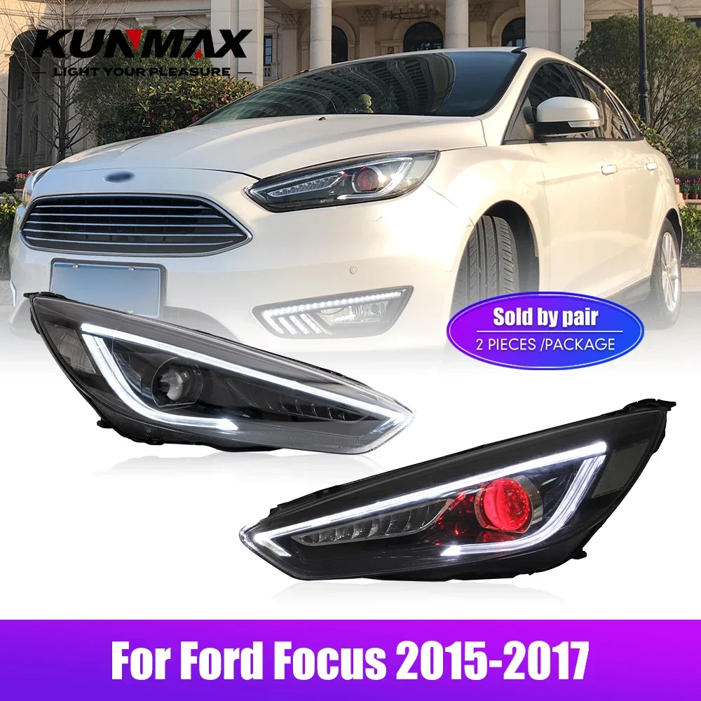 

2 шт. светодиодные фары в сборе для Ford Focus 2015-2018, автомобильный Стайлинг, фара DRL, динамический тюнинговый светильник, фары Plug and Play