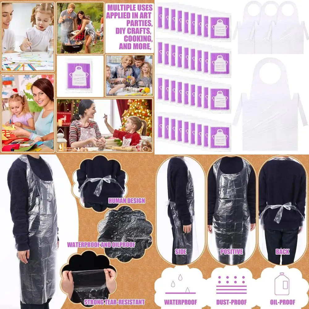 

Большие прозрачные одноразовые фартуки, 200 шт., 44 x 30, идеально подходят для приготовления пищи, рисования и различных случаев.