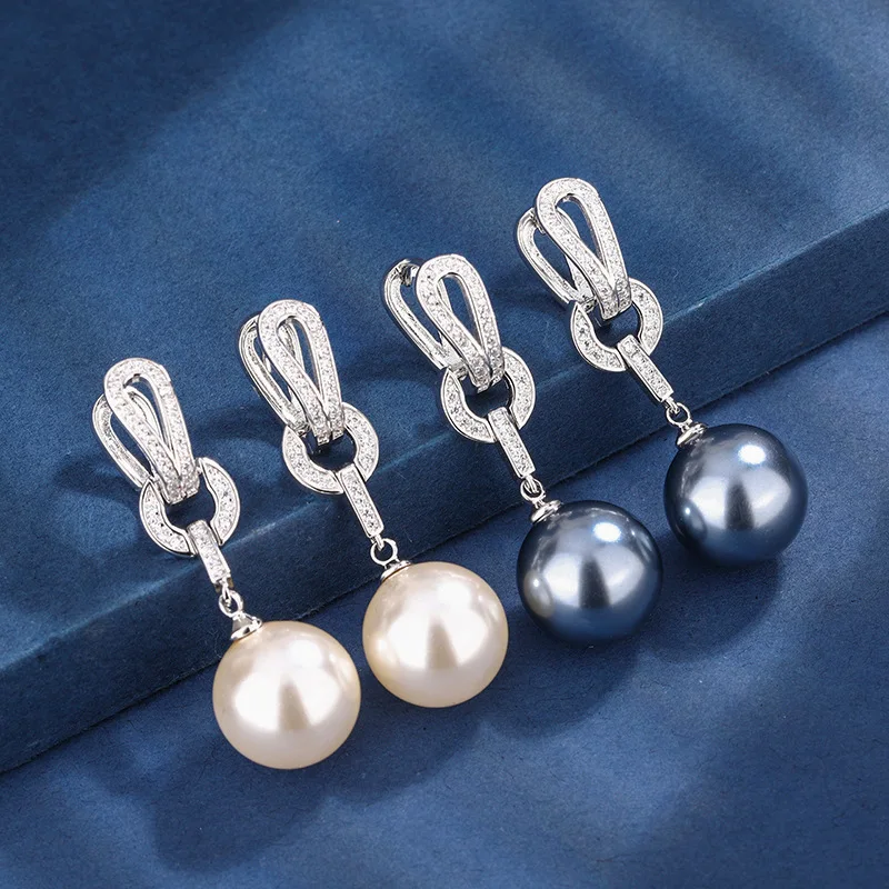 

New style jewelry with copper base, gold-plated and inlaid with pearls, Korean fashion earrings and ear studs 14mm