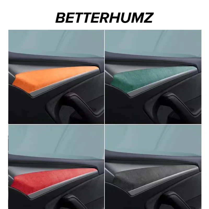 For Tesla Model 3 Model Y 2020-2023 Made of Alcantara Car Interior Door Panel Trim Strips 2pcs Stickers Decoration Accessories