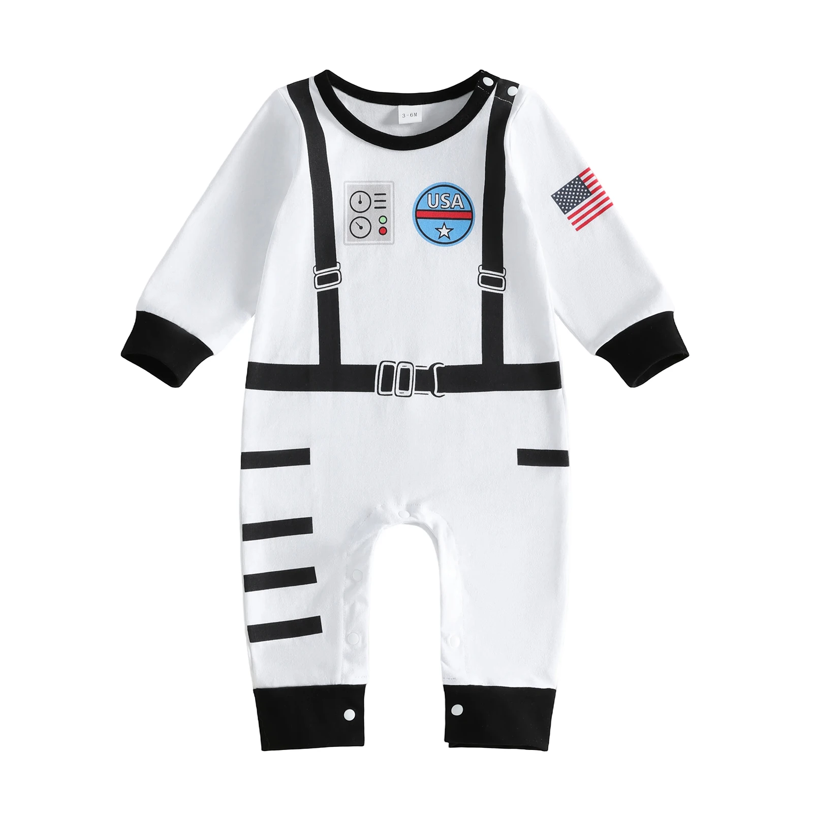 Baby Boy Astronaut Romper Space Suit Print Long Sleeve Halloween Jumpsuit