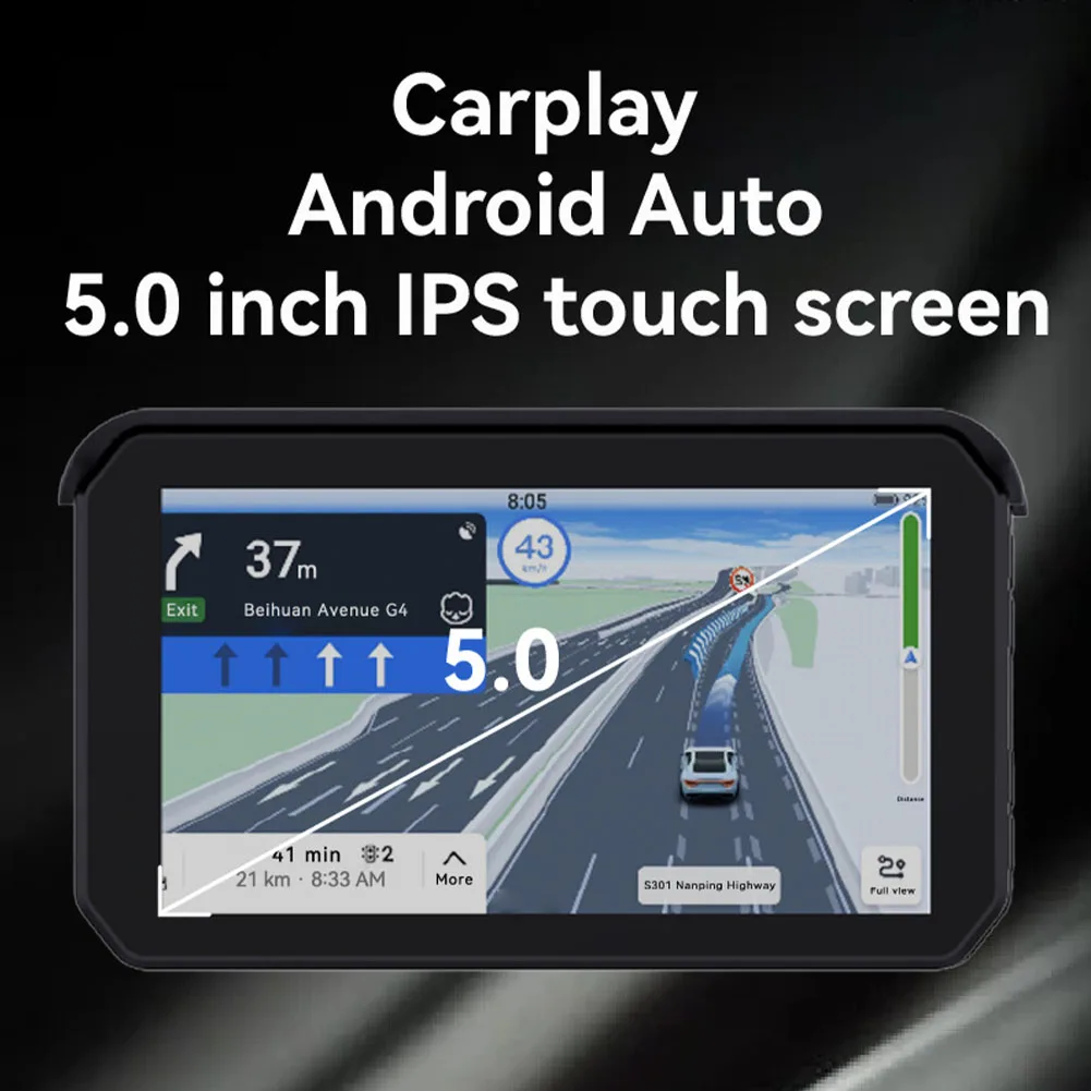 CarPlay แอนดรอยด์หน้าจอสัมผัสอัตโนมัติแบบไร้สายสำหรับรถจักรยานยนต์ระบบนำทาง GPS หน้าจอสัมผัส5 "หน้าจอสัมผัสด้านหน้าเลนส์ด้านหลัง1080P