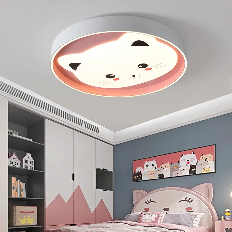 Macaron LED Cat Ceiling Lamp Children's Bedroom Cartoon Cute Kids Girls Bedroom Chandelier Rome Decor Люстра Потолочная