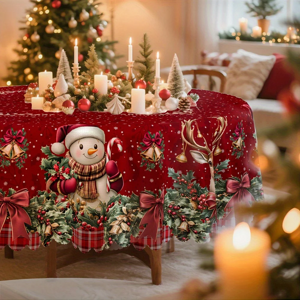 Christmas and winter ice tablecloths, red and white decorations, deer, snowman and holly leaf patterns, vintage, European style