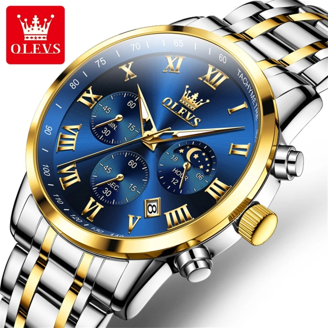 OLEVS 5529 Quartz Business Watch Gift Round-dial Stainless Steel Watchband Calendar Luminous