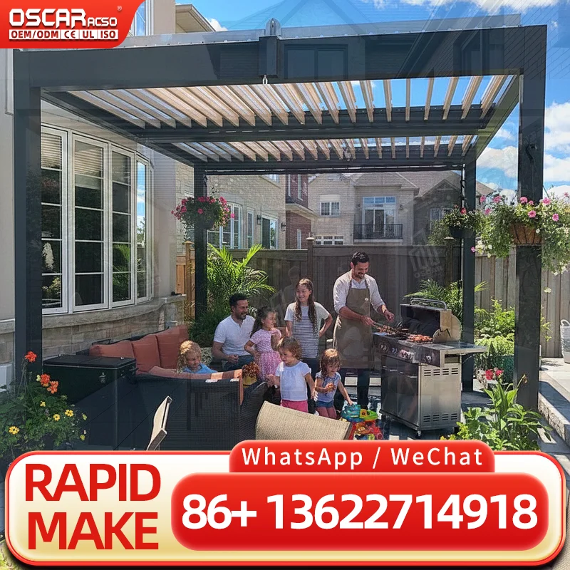 EcoFriendly Retractable Roof Canopy Sustainable Waterproof Garden Pavilion for Backyard and Courtyard Use in US and EU pergola