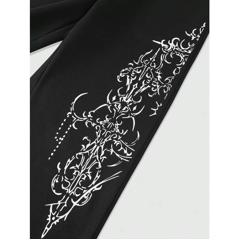 All season pure cotton street pants men's pants men's retro printed drawstring waist gothic sports pants