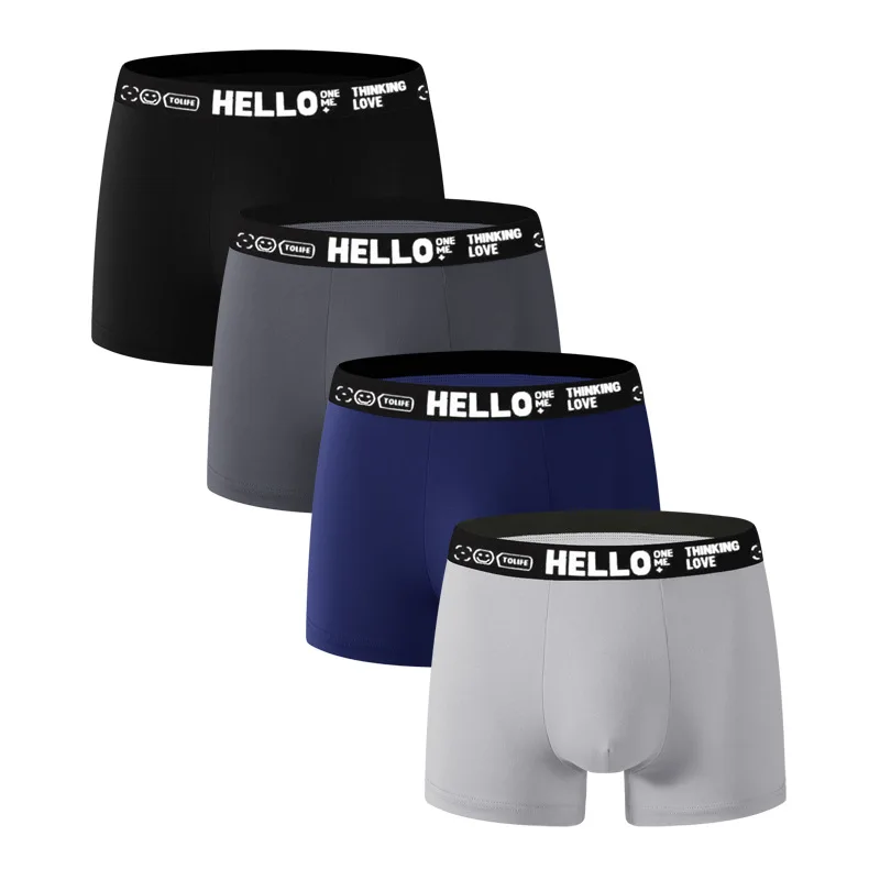 4pcs/set Men Underwear Solid Color Men Boxer Personalized Soft Breathable Men Underpant Fashion Boy Panties 2024 Top Selling