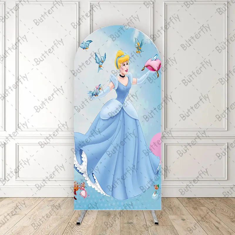 Blue Bird Disney Custom Princess Crystal Slipper Cinderella Arch Photo Backdrop Cover Girls Birthday Party Background Decoration