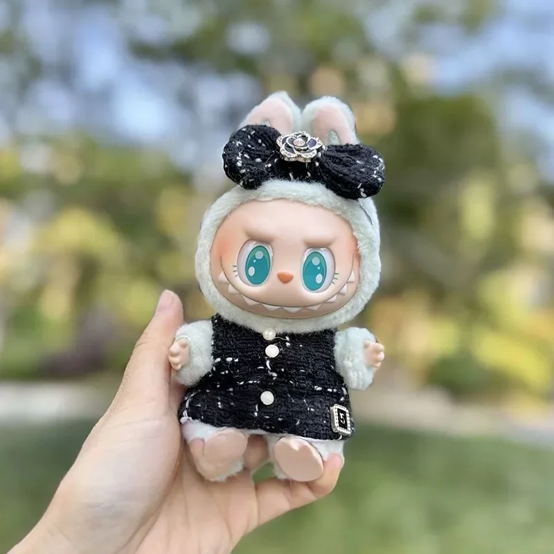 For Labubu 17cm Idol Doll Luxury Clothes Outfit Black Dress Set Labubu V1V2V3 Mini DIY Doll Clothing Bag Shoes Accessories