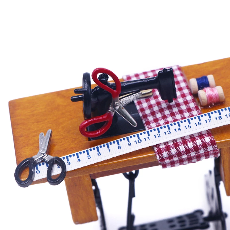 1Set Puppenhaus Miniatur Schere Maßband Modell Mini Simulation Schere Nähen Gauge Lineal DIY Dekor Zubehör