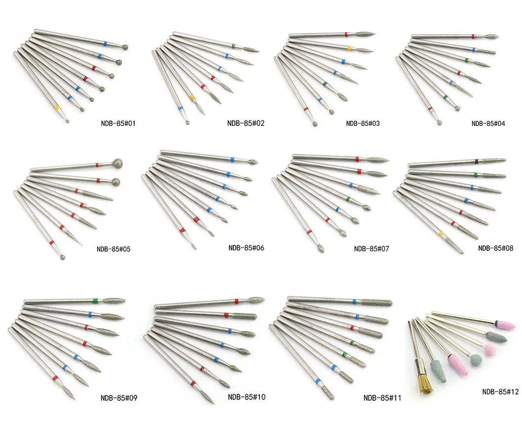 Set di punte per trapano per unghie diamantate da 7 pezzi frese elettriche per cuticole 3/32 lima per unghie trapano per unghie in ceramica Pedicure Manicure strumenti per unghie