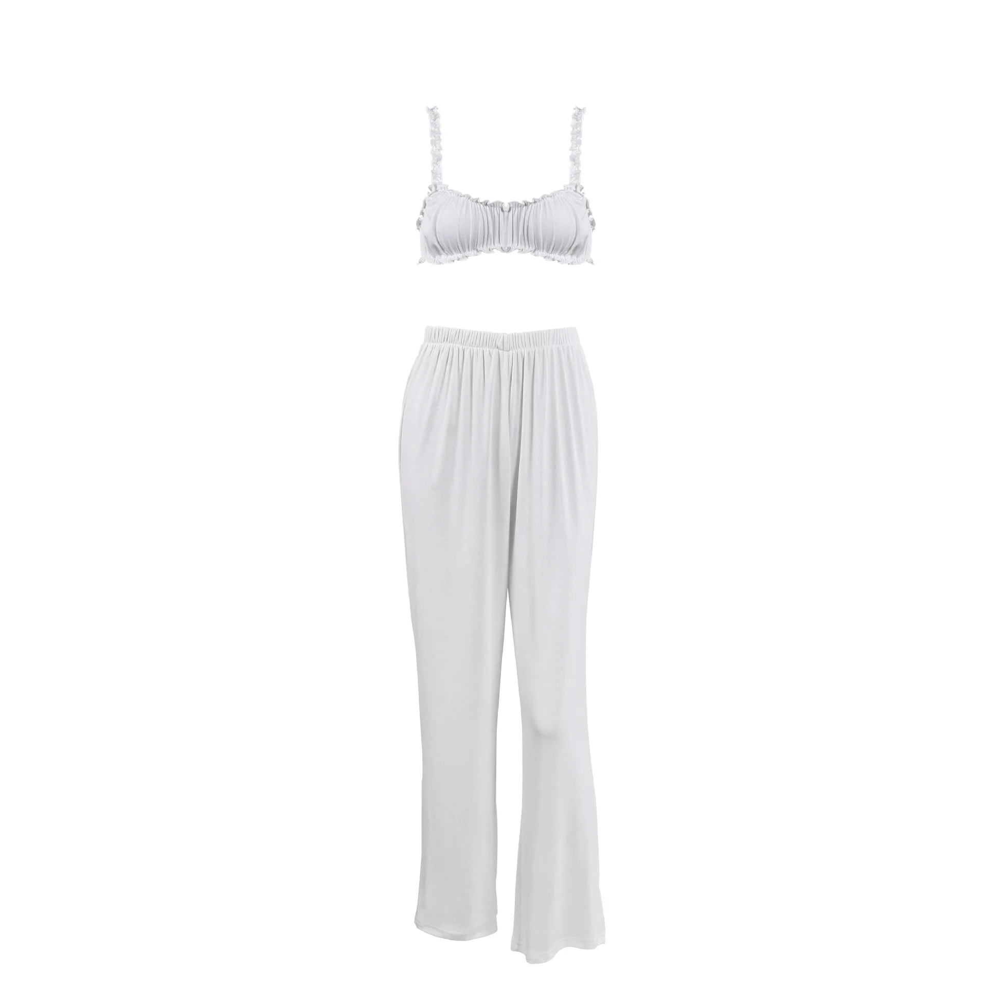 2026 European American Spring Summer White Knitted Jacquard Pajama Two Piece Set Cool Camisole Pants  Women's Home Wear L  Size