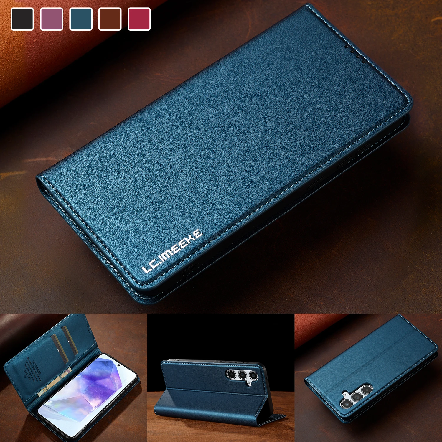 

L1 For Samsung Galaxy S25FE Luxury Wallet Stand Case PU Leather Flip Holster Protect Full Cover Shockproof Shell Manetic Close