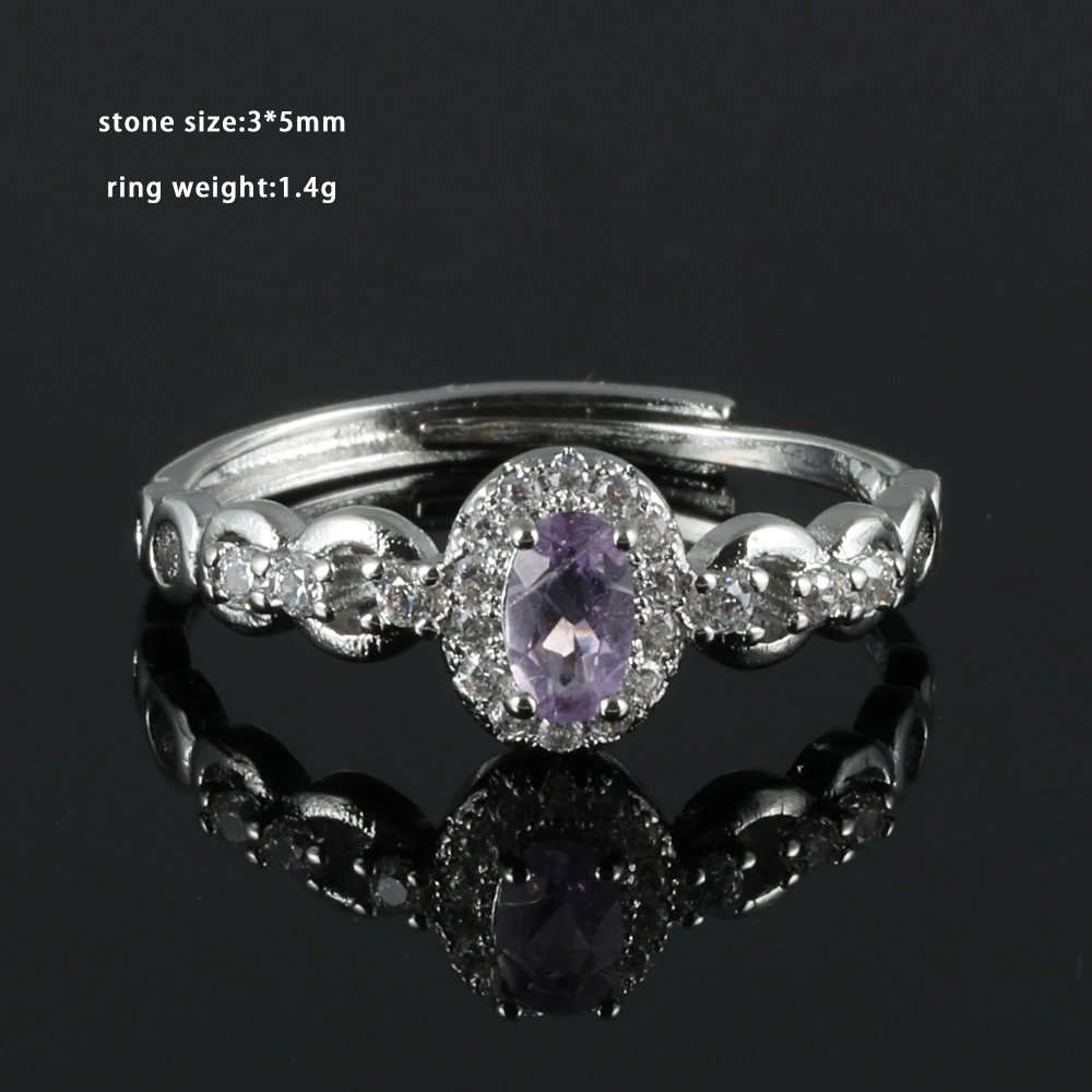 1pc100% natural gemstone tourmaline amethyst adjustable copper-plated 925 silver ring for parties and gifts