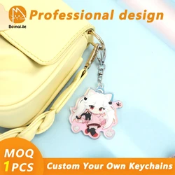Custom Logo Acrylic Keychain Cartoon Pendant Photo Flash Transparent Charm Printing Personality Holographic Anime Key Chains