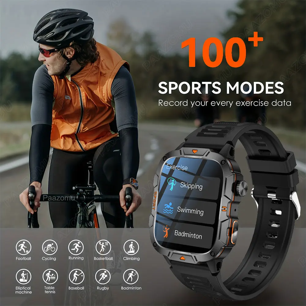 2024 New LED Flashlight Smart Watch Men Military Bluetooth Call Heart Rate Fitness Tracker IP68 Waterproof Smartwatch For Xiaomi