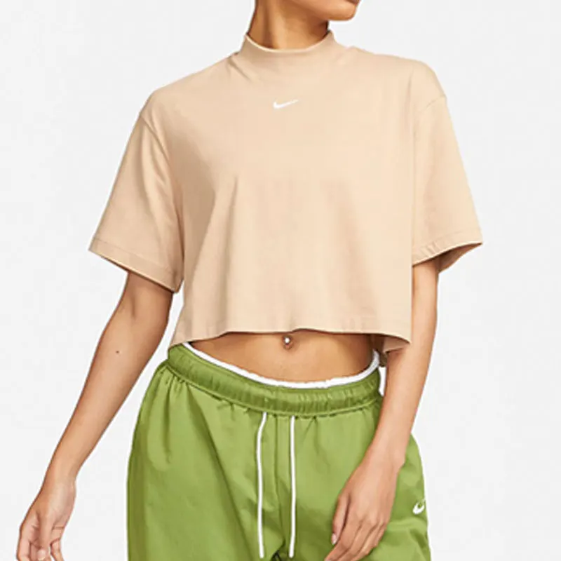 

Оригинальная летняя новая женская трикотажная футболка Nike с высоким воротником и короткими рукавами DQ6197-200