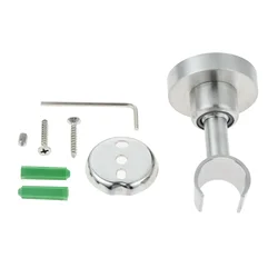 1pc Stainless Steel Shower Head Holder Swivel Handheld Sprayer Bracket Thickened Round Base Wall Mounted with Screw Install Tool