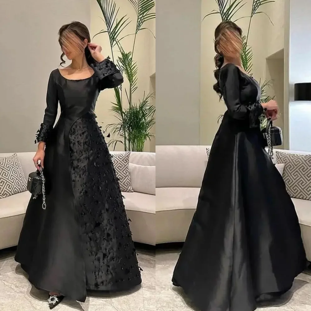 Robe de soirée froncée avec appliques en jersey personnalisées, robes mi-longues, ligne A, col rond, occasion sur mesure, Arabie saoudite