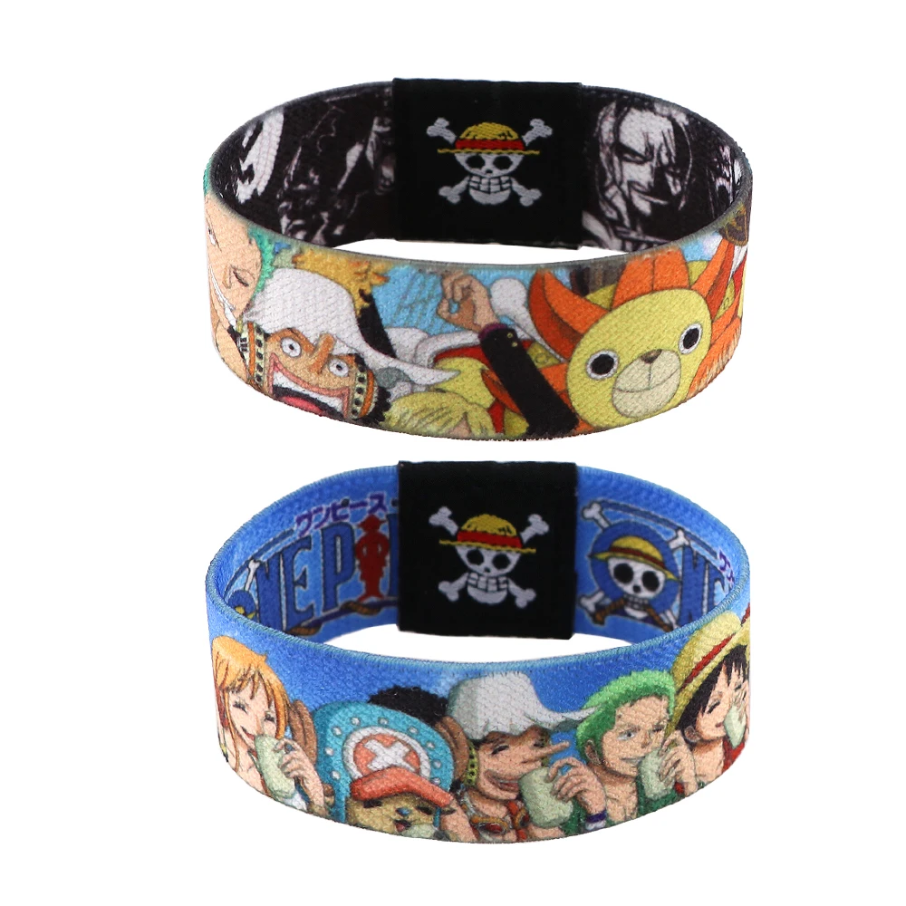 Japanese Anime Men Women Wide Band Bangles Armband Luffy Stretch Wristband Bracelets Fashion Accessories