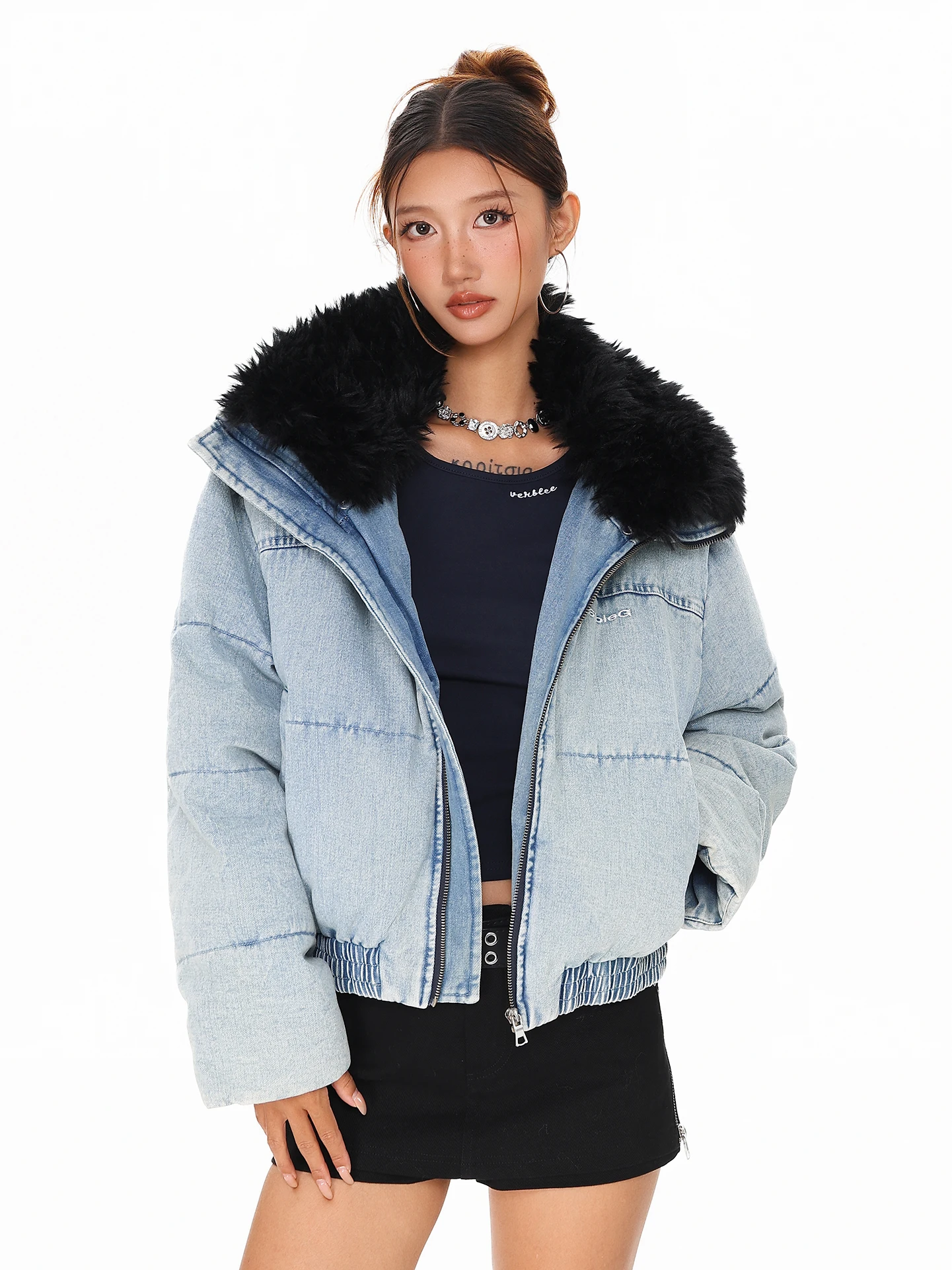 

Boeax American High Street Design Women's Winter Cotton Jaet Warm Waed Fur Collar Coat Street Sport Casual Loose Fit