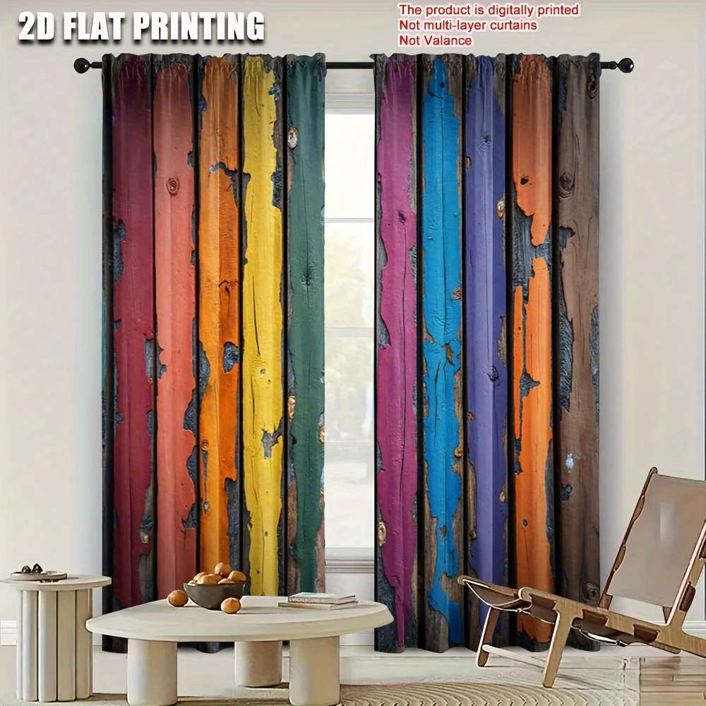 2D Flat, curtainSet of 2, Flat Printed Fabric Drapes, Perfect for Family Gatherings And Holiday Home Decorations, No Electricity