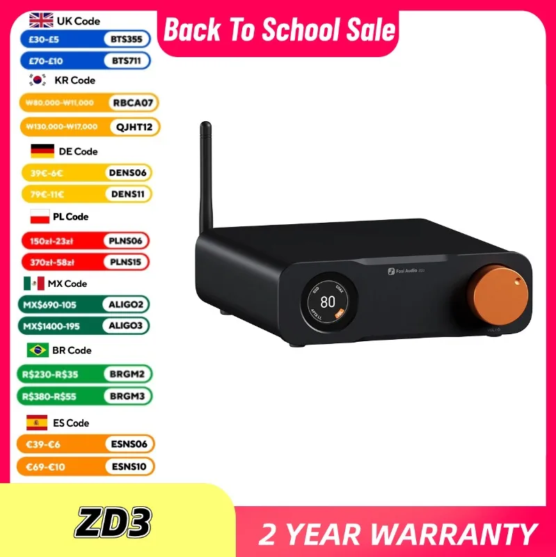 Fosi Audio Bluetooth USB Desktop DAC ARC-Eingang, ES9039Q2M Vollständig Symmetrischer Digitaler Decoder für Stereo-Verstärker mit Fernbedienung