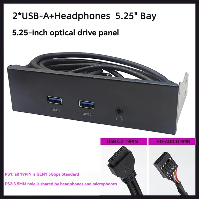 USB3.2 GEN1 Floppy Drive Slot HD-AUDIO Audio Front Panel 5.25Inch Optical Front Panel Support 2X USB3.0 + 1X Audio 3.5Mm