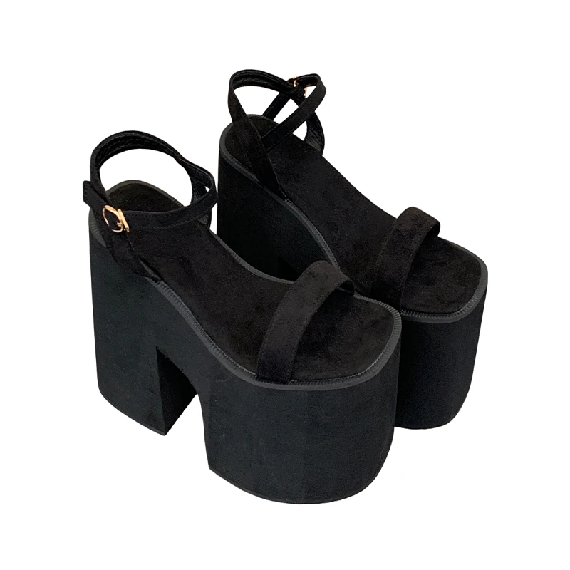 Women Sandals Platform Heels Summer Shoes Black 13cm Block Heel Gladiator Sandals Size 34 Punk Ladies Cosplay Shoes