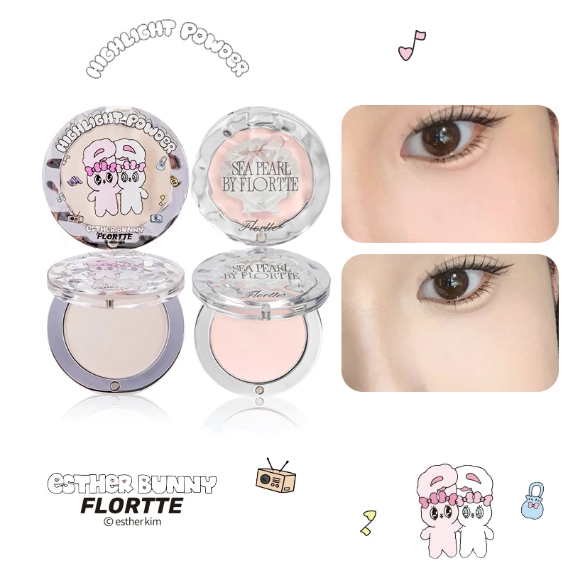 FLORTTE Glass Sea Series Single Highlighter Blush Poeder verheldert gezicht Matte Puffing Blush Purple Bunny Blush Makeup
